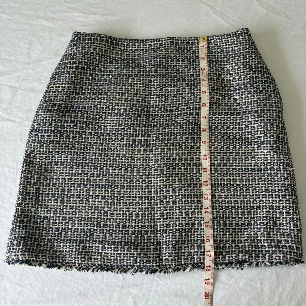 Banana Republic Womens Gray Blue Tweed Pencil Plaid Lined Side Zip Mini Skirt 6